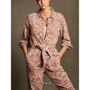 Anthropologie Paisley Utility Jumpsuit Womens XL Cotton Stretch $168
